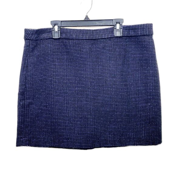 Gap Wool Flax Blend Tweed Mini Skirt Straight Cut Blue Squares Plus Size‎ 14 - Picture 1 of 5